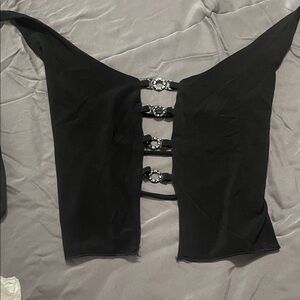 Shirley of Hollywood Black Crop Top with Embellished Straps
